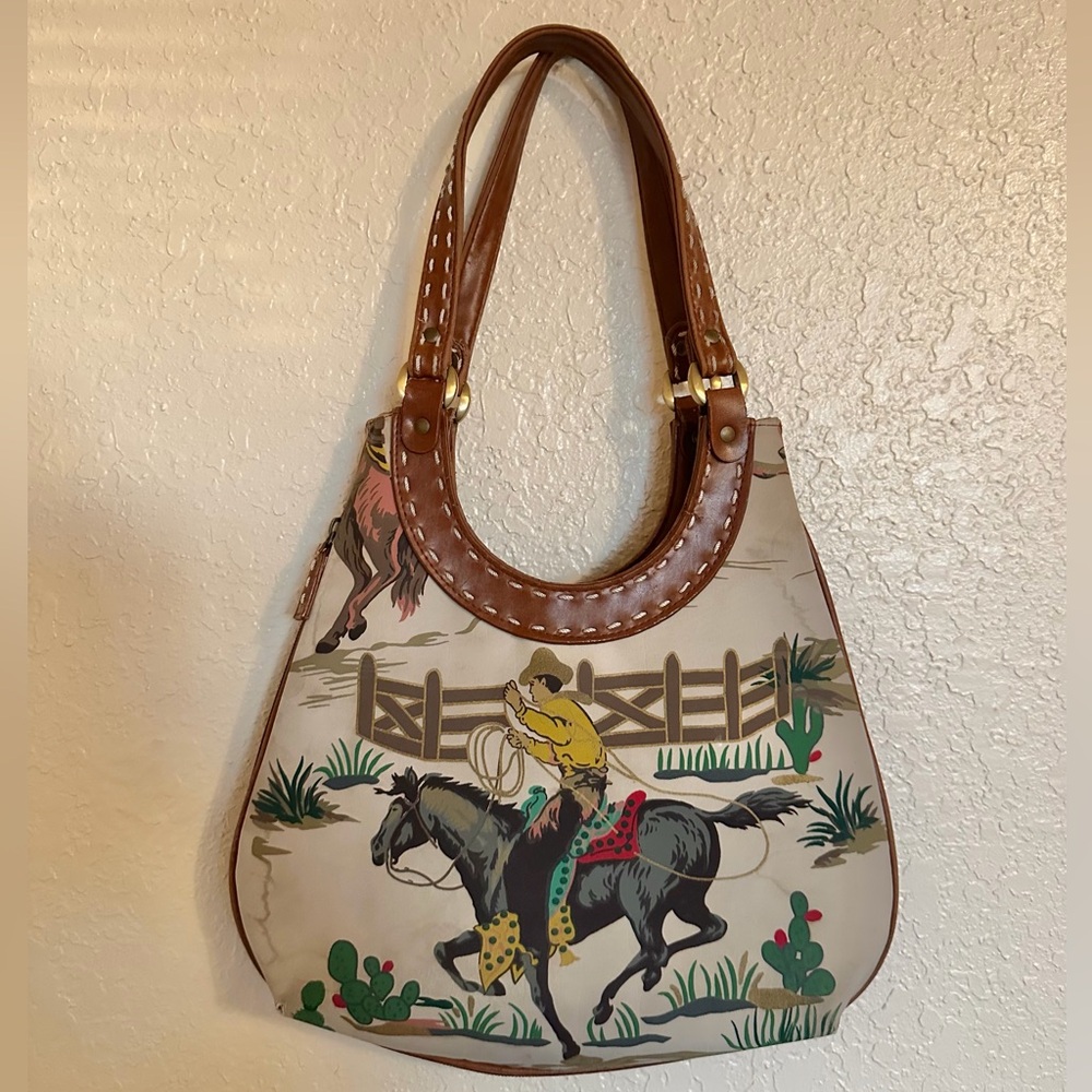 Isabella Fiore Vintage Western Rodeo Bucking Bronco Beaded Bag